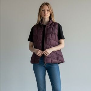 Eddie Bauer EB650 Deep Eggplant Purple Full Zip Down Fill Puffer Vest Size L